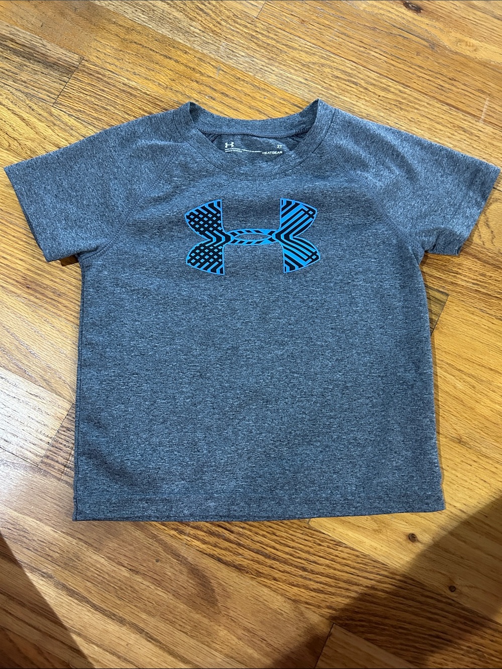 Under Armour Heather Gray Tee with Blue Logo — Boys' Short Sleeve